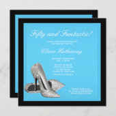 ハイヒールシューズ女性ティール（緑がかった色）ブルーバースデーパーティー 招待状 (正面/裏面)