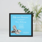 ハイヒールシューズ女性ティール（緑がかった色）ブルーバースデーパーティー 招待状 (スタンド正面)