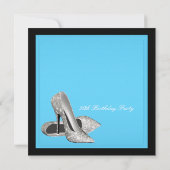 ハイヒールシューズ女性ティール（緑がかった色）ブルーバースデーパーティー 招待状 (裏面)