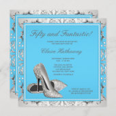ハイヒールシューズ女性ティール（緑がかった色）ブルーバースデーパーティー 招待状 (正面/裏面)