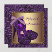 ハイヒールシューズ女性パープルバースデーパーティー 招待状 (正面/裏面)