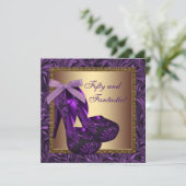 ハイヒールシューズ女性パープルバースデーパーティー 招待状 (スタンド正面)