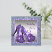 ハイヒールシューズ女性パープルバースデーパーティー 招待状 (スタンド正面)