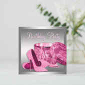 ハイヒールシューズ女性ピンクバースデーパーティー 招待状 (スタンド正面)