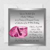 ハイヒールシューズ女性ピンクバースデーパーティー 招待状 (裏面)