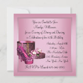 ハイヒールシューズ女性ピンクヒョウ50誕生日 招待状 (裏面)