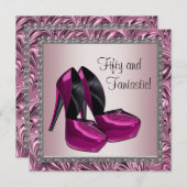 ハイヒールシューズ女性ピンクブラック50誕生日 招待状 (正面/裏面)