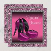 ハイヒールシューズ女性ピンクブラック50誕生日 招待状 (正面/裏面)