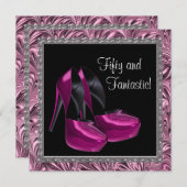 ハイヒールシューズ女性ピンクブラック50誕生日 招待状 (正面/裏面)
