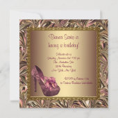 ハイヒールシューズ女性ピンク金ゴールド50誕生日 招待状 (裏面)