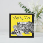 ハイヒールシューズ女性ブラックイエロー誕生日 招待状 (スタンド正面)