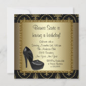 ハイヒールシューズ女性ブラック金ゴールド50誕生日 招待状 (裏面)