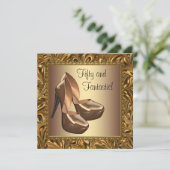 ハイヒールシューズ女性金ゴールド50th誕生日パーティー 招待状 (スタンド正面)