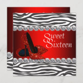 ハイヒールシューレッドゼブラスウィート16パーティの招待状 招待状 (正面/裏面)