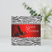 ハイヒールシューレッドゼブラスウィート16パーティの招待状 招待状 (スタンド正面)