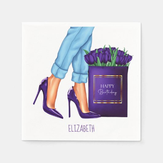 ハイヒールショッピングバッグハッピーバースデー スタンダードカクテルナプキン (正面)