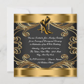 ハイヒールスタイリッシュブラック&金ゴールド誕生日パーティー 招待状 (裏面)