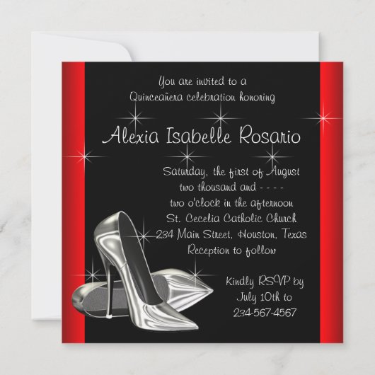 ハイヒールティアラレッドブラッククインセアニア 招待状 (裏面)