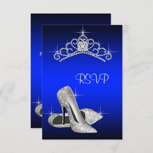 ハイヒールティアラ王室のブルーキンセアニェラRSVP 出欠カード (正面/裏面)
