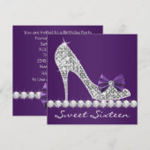 ハイヒールパープルSweet sixteen誕生日パーティー 招待状 (正面/裏面)
