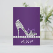 ハイヒールパープルSweet sixteen誕生日RSVP 出欠カード (スタンド正面)