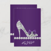 ハイヒールパープルSweet sixteen誕生日RSVP 出欠カード (正面/裏面)