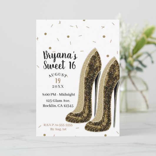 ハイヒールファッションシューズグラム美しいスウィート16 招待状 (スタンド正面)