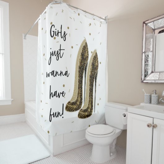 ハイヒールファッションシューズGlam美しい女の子は… シャワーカーテン (インサイチュ)