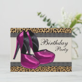 ハイヒールホットピンクヒョウ誕生日パーティー 招待状 (スタンド正面)