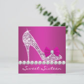 ハイヒールホットピンクSweet sixteen誕生日パーティー 招待状 (スタンド正面)