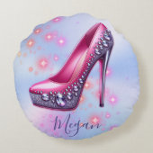 ハイヒールモノグラムのイングリッターピンクon Blue | ラウンドクッション (裏面)