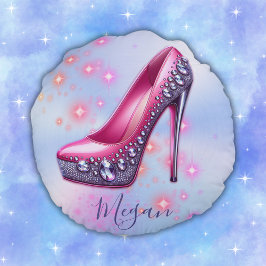 ハイヒールモノグラムのイングリッターピンクon Blue | ラウンドクッション