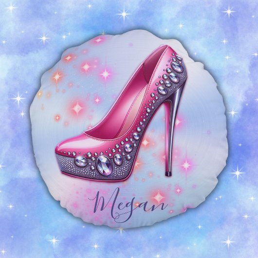 ハイヒールモノグラムのイングリッターピンクon Blue | ラウンドクッション