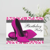 ハイヒール及びショッキングピンクのヒョウの誕生会 招待状 (スタンド正面)