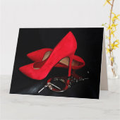 ハイヒール及び夫カードの手錠誕生日 カード (黄色い花)