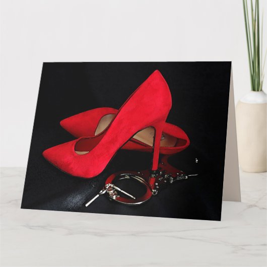 ハイヒール及び夫カードの手錠誕生日 カード (正面)