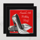 ハイヒール女性レッドブラックバースデーパーティー 招待状 (正面/裏面)