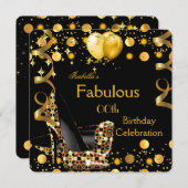 ハイヒール金ゴールドイエローバルーン誕生日パーティー 招待状 (正面/裏面)