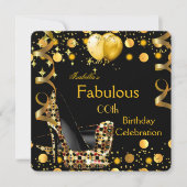 ハイヒール金ゴールドイエローバルーン誕生日パーティー 招待状 (正面)