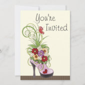 ハイヒール靴と花誕生日招待状 招待状 (正面)