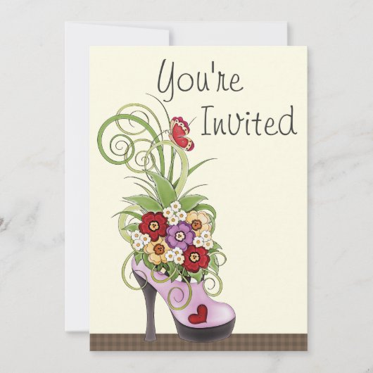 ハイヒール靴と花誕生日招待状 招待状 (正面)