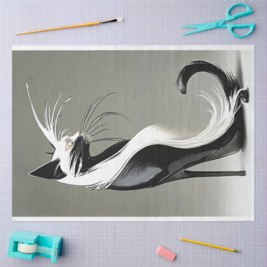 ハイヒール靴のデコページ白黒猫 薄葉紙 (クラフト)