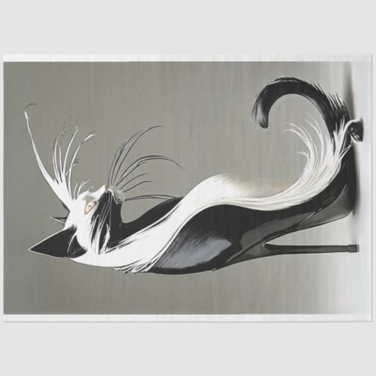 ハイヒール靴のデコページ白黒猫 薄葉紙 (正面)