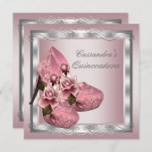 ハイヒール靴ピンクローズキンセアニェラ 招待状 (正面/裏面)