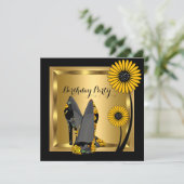 ハイヒール靴フローライエローブラック誕生日パーティー 招待状 (スタンド正面)