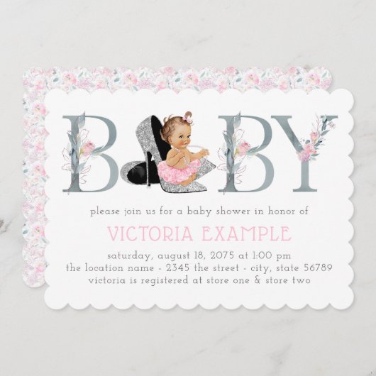 ハイヒール靴ベビーガールシャワー招待状 招待状 (正面/裏面)