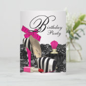 ハイヒール靴 ホットピンク ゼブラ パーティー 招待状 (スタンド正面)