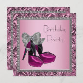 ハイヒール靴 ホットピンク ブラック 誕生日パーティー 招待状 (正面/裏面)