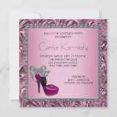 ハイヒール靴 ホットピンク ブラック 誕生日パーティー 招待状 (裏面)