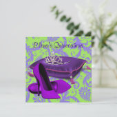 ハイヒール靴 ライムグリーン 紫のキンセアニエラ 招待状 (スタンド正面)